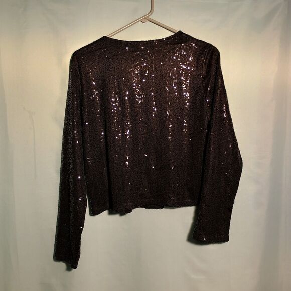 Nina Leonard Black Sequin Cardigan – Long Sleeve Open Front Party Jacket - Picture 4 of 4